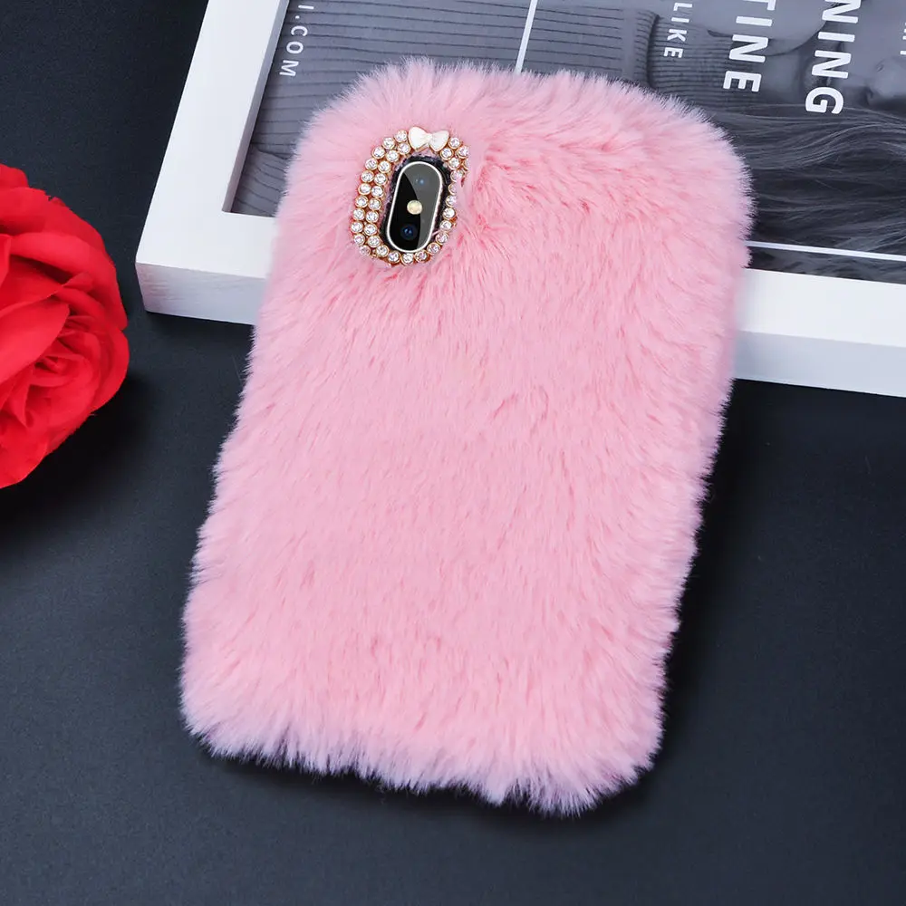 

Colorful Cute 3D Rabbit Fur Plush Phone Case For Xiaomi Redmi Note K20 7A 7 Y3 6 A2 8 GO 6 6A Lite Pro Protective Cover Case
