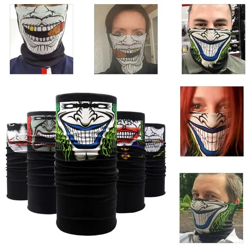 

24x49cm Unisex Motorcycle Headband Tube Turban Masquerade Halloween Ghost Joker Magic Bandana Neck Scarf Warmer Windproof