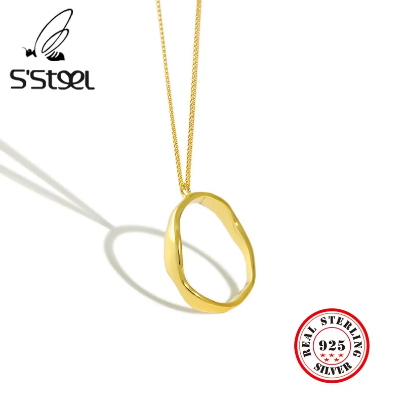 S'STEEL 925 пробы серебряная подвеска Цепочки и ожерелья в форме эллипса золотая