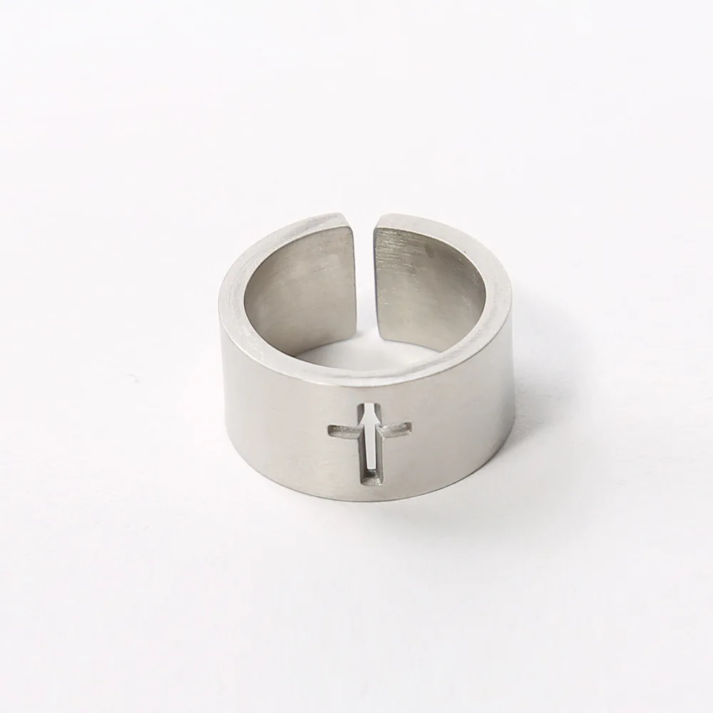 

New Fashion Gold Silver Two Colors Trend Brand Cross Cool Ring Men's Stainless Steel Hip Hop Rock Band Gift
