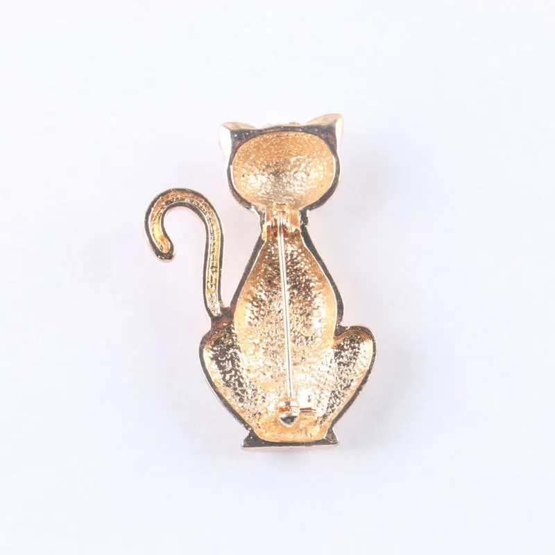 Animal Cat Alloy Brooches 47*33mm Gold Tone Plated Rhinestone Crystal Jewelry Garment Ornament Women Scarf Brooch Clip Pins 3pcs | Украшения