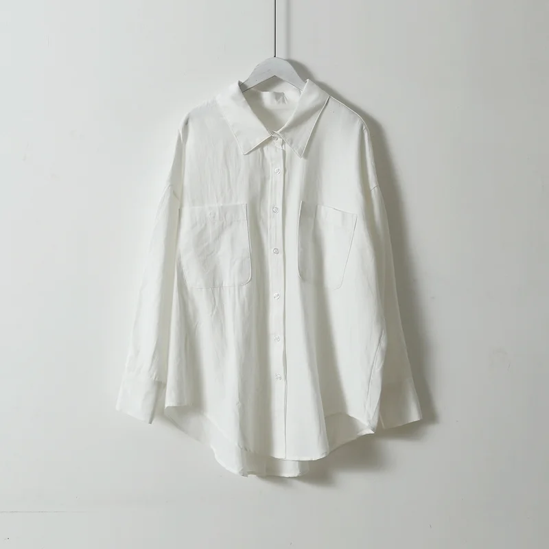 Белый Топы для женщин 2021 на осень-лето детская одежда с отложным воротником