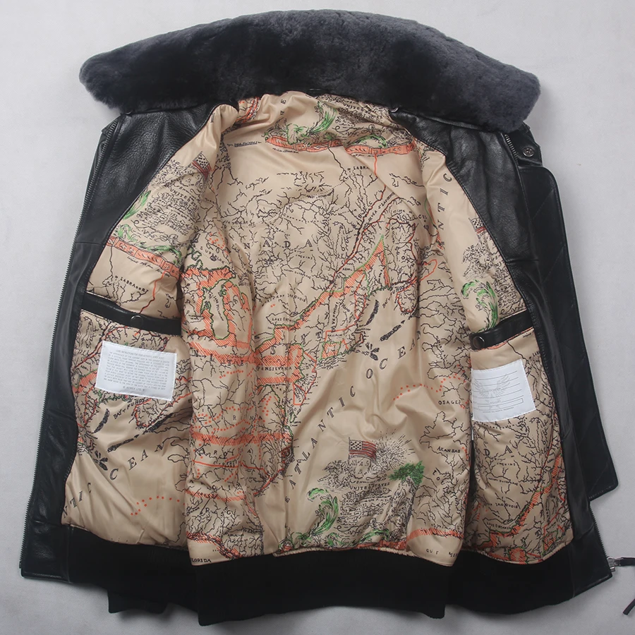 

air force Flight Jackets Motorcycle Genuine Men cow Leather coat Fur collar Bomber Jacket
