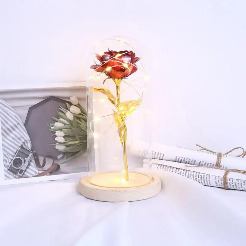 2019 Прямая поставка красная роза в стеклянном куполе светодиодный светильник с