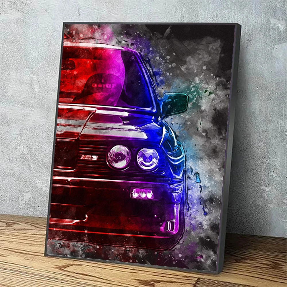 

Canvas Poster Painting Blue Red Black Car Wall Art Prints Modular Picture Fog Cool Gift Home Decoration For Living Room Frame