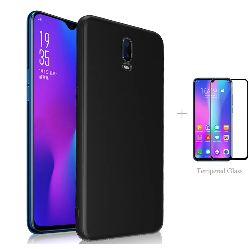 Матовый чехол накладка + полноэкранное закаленное стекло для OPPO F11 Pro F9 A9 2020 A7 A5 A5S A3