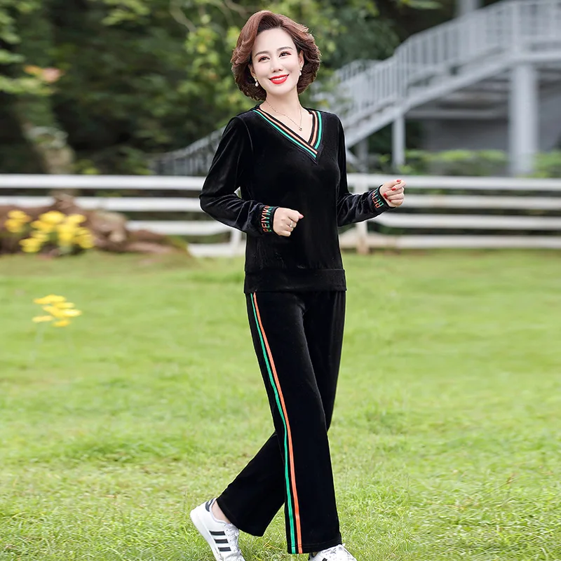 Mid Age Women's Tracksuit Spring Autumn Sports Pants Suit For Female 2021 Fashion Casual Mother Sportswear Clothing W70088
