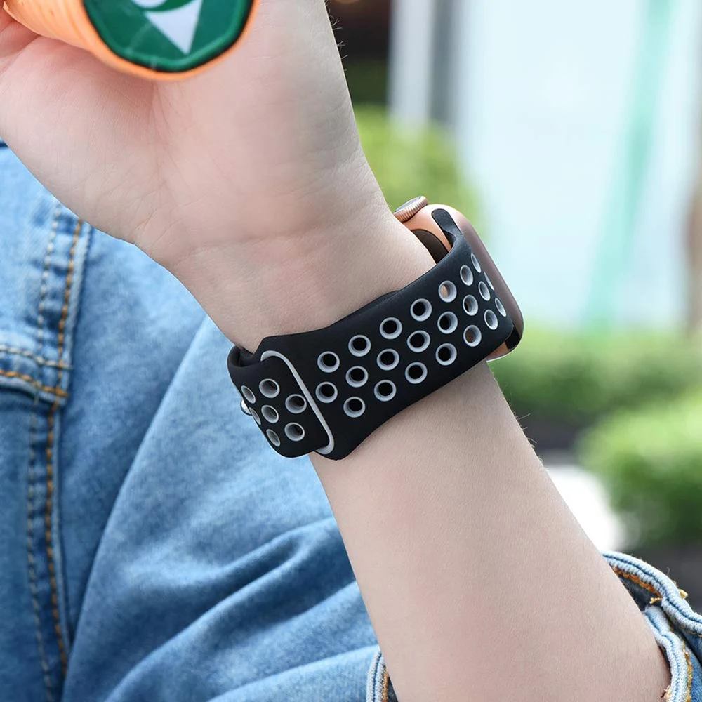 Новый дышащий силиконовый спортивный ремешок для Apple Watch 5 4 44 мм 40 резиновый iwatch 3 2