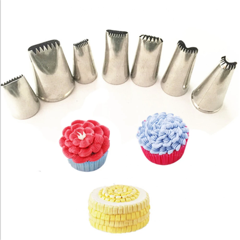 

7pc Stainless Steel Flower Icing Piping Nozzles Tips Pastry Cake Diy Baking Tool Home Kitchen Cake Decor Accessories