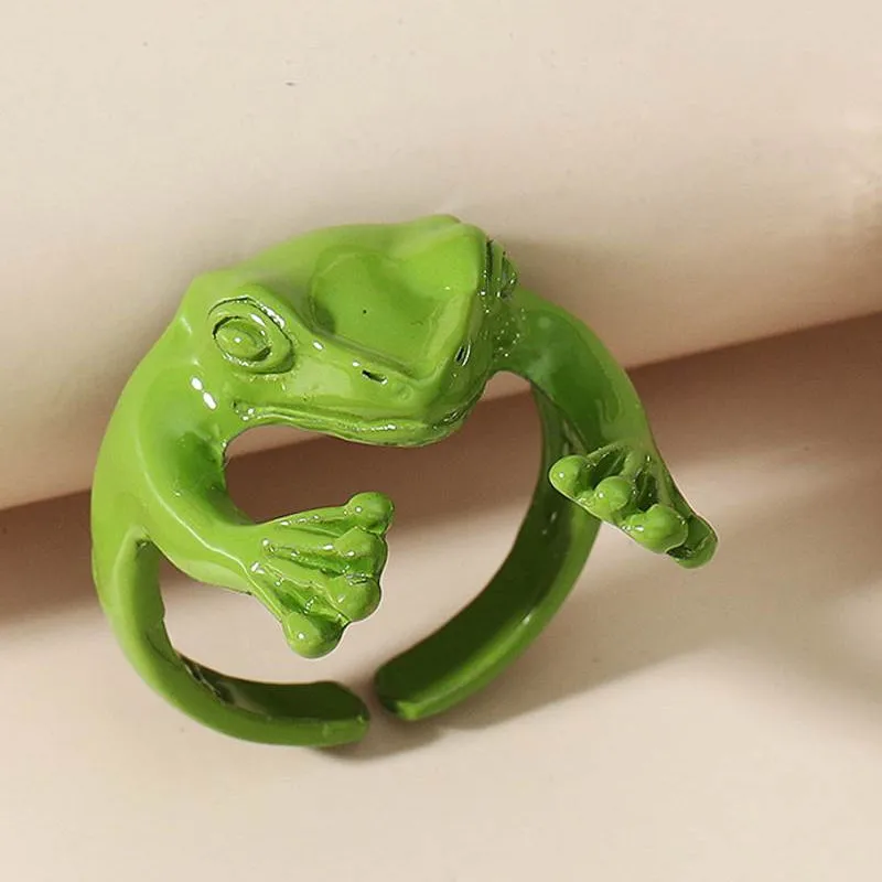 Модные милые зеленые серьги в виде лягушки из сплава с открытыми регулируемыми