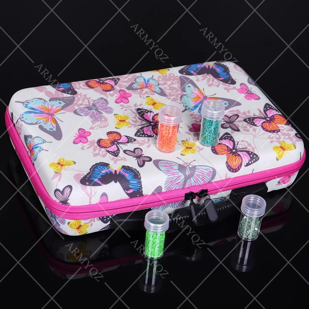 

PDMDOG 2020 NEW 60 Bottles Diamond Painting Box Tool Container Storage Box Carry Case Holder Hand blue butterfly Bag Zipper bag