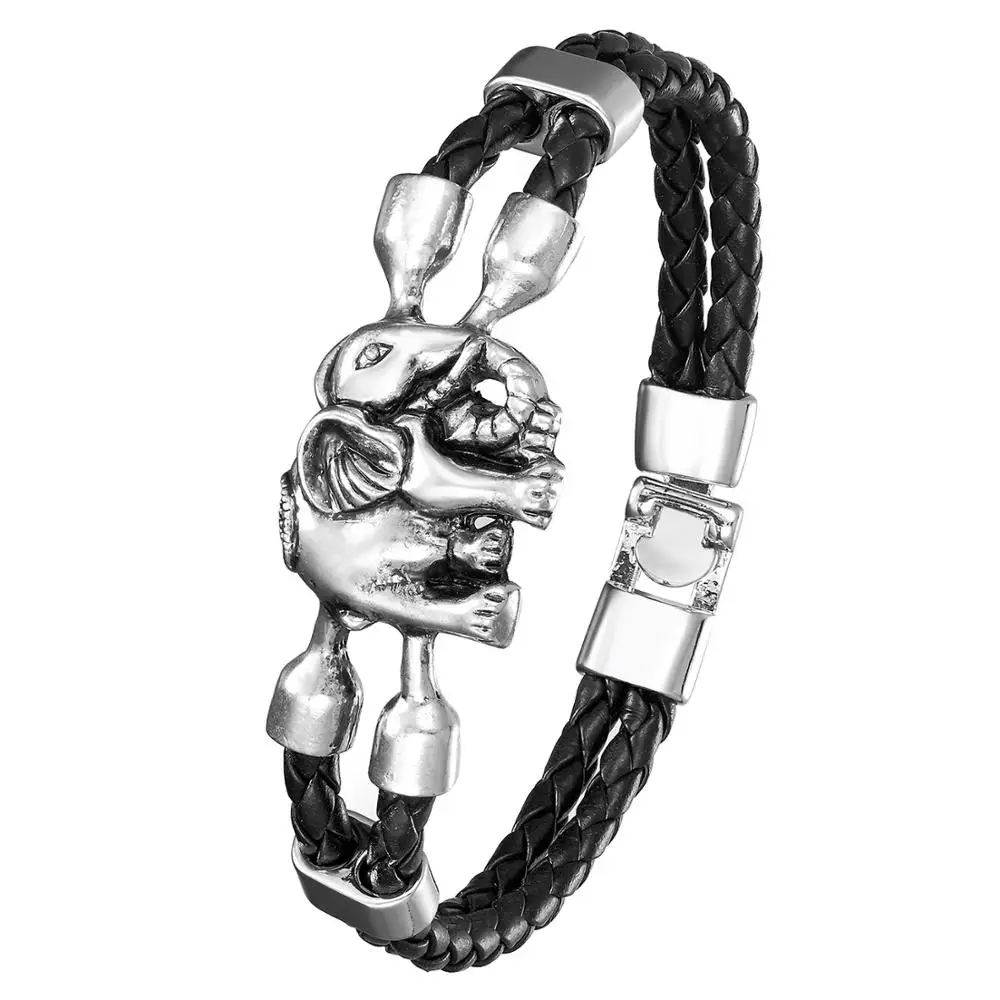 

Lucky Vintage Leather Bracelet Men's Elephant Multilayer Woven Woman Pulseira Masculina 7.87 "