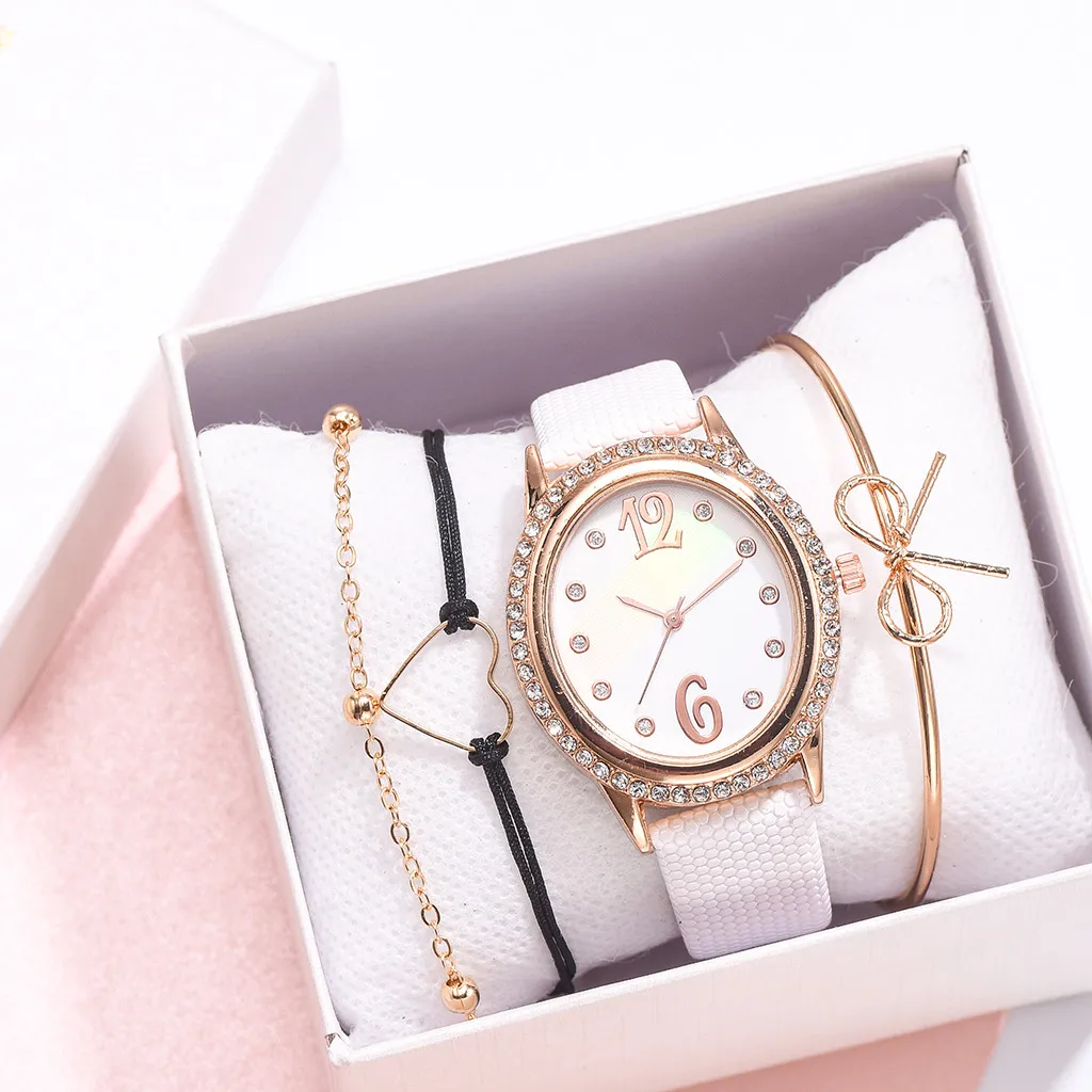 

Fashion Small Delicate European Beauty Simple Casual Bracelet Waterproof Rhinestone Quartz Watch Suit Feminino Zegarek Damski