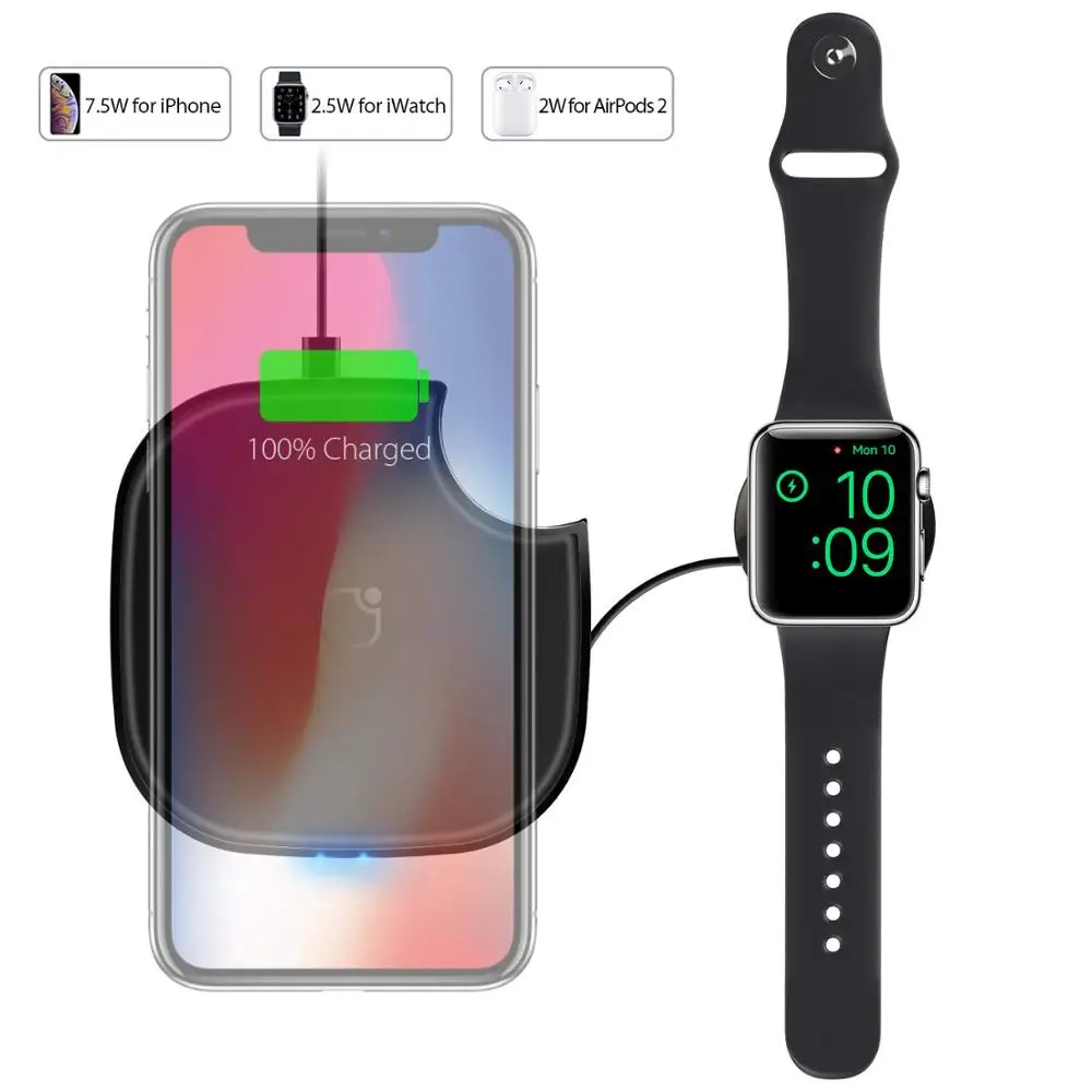 10 Вт 2 в 1 Беспроводное зарядное устройство для iPhone X XS Max Xr 8 Беспроводное зарядное устройство Подставка Qi быстрая зарядная станция для Apple Watch 4 3 2 1