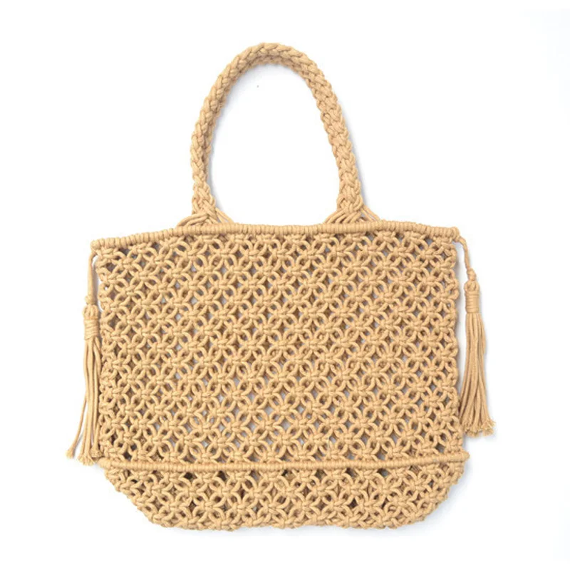 

New 2020 Summer Bag Tassel Crochet Bag Leisure Fishnet Bag Women Shoulder Bag Beach Fashion Totes Casual Ladies Straw Bag