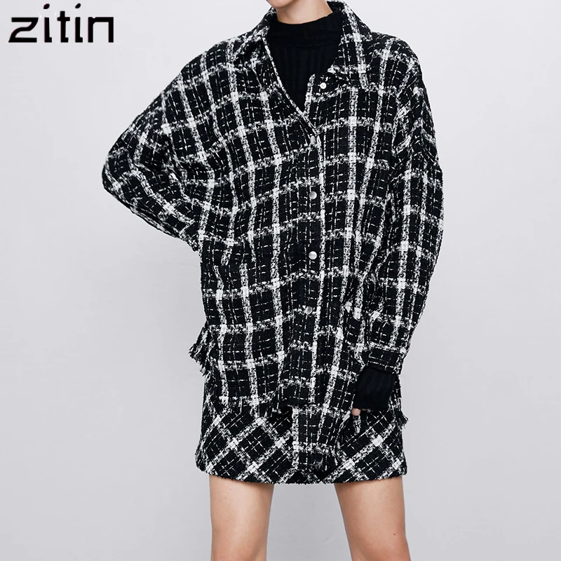 Женская твидовая куртка в клетку винтажная стильная клетчатая с карманами и