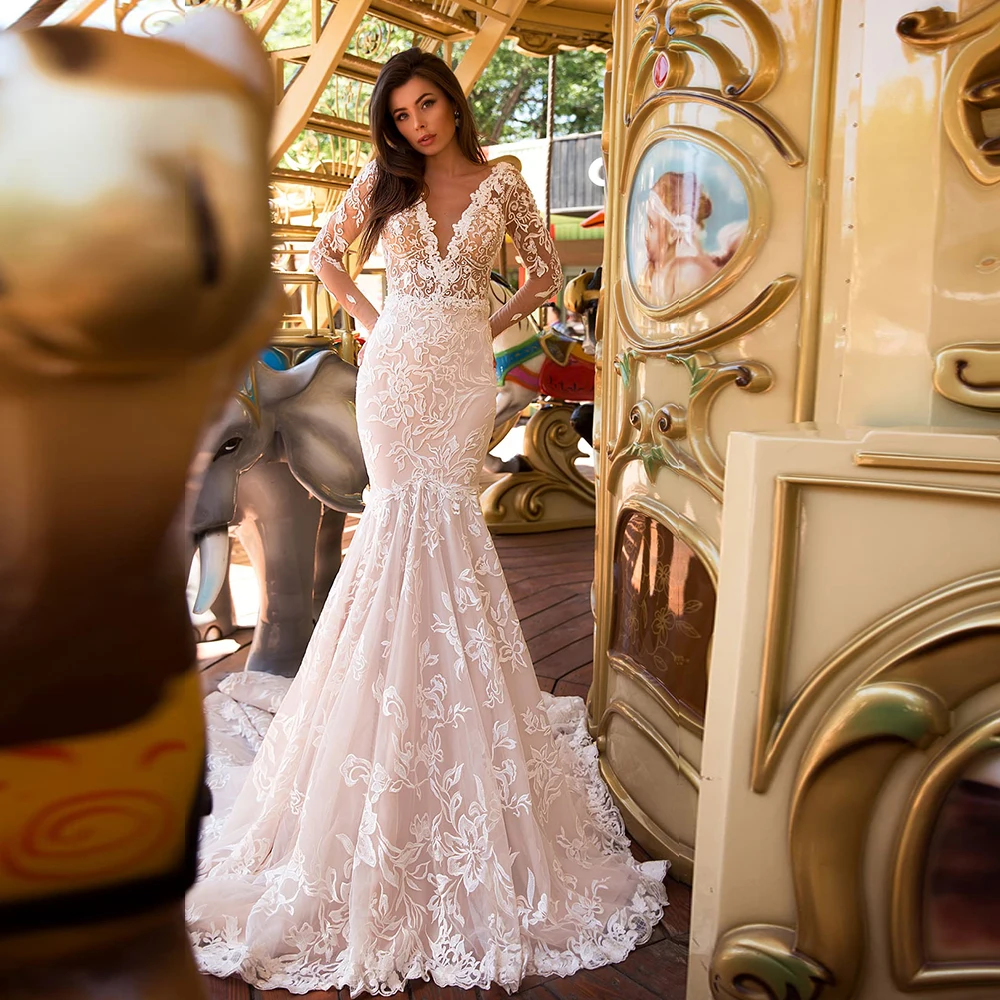 Новое поступление свадебные платья русалки с длинным рукавом Vestido De Noiva Sereia
