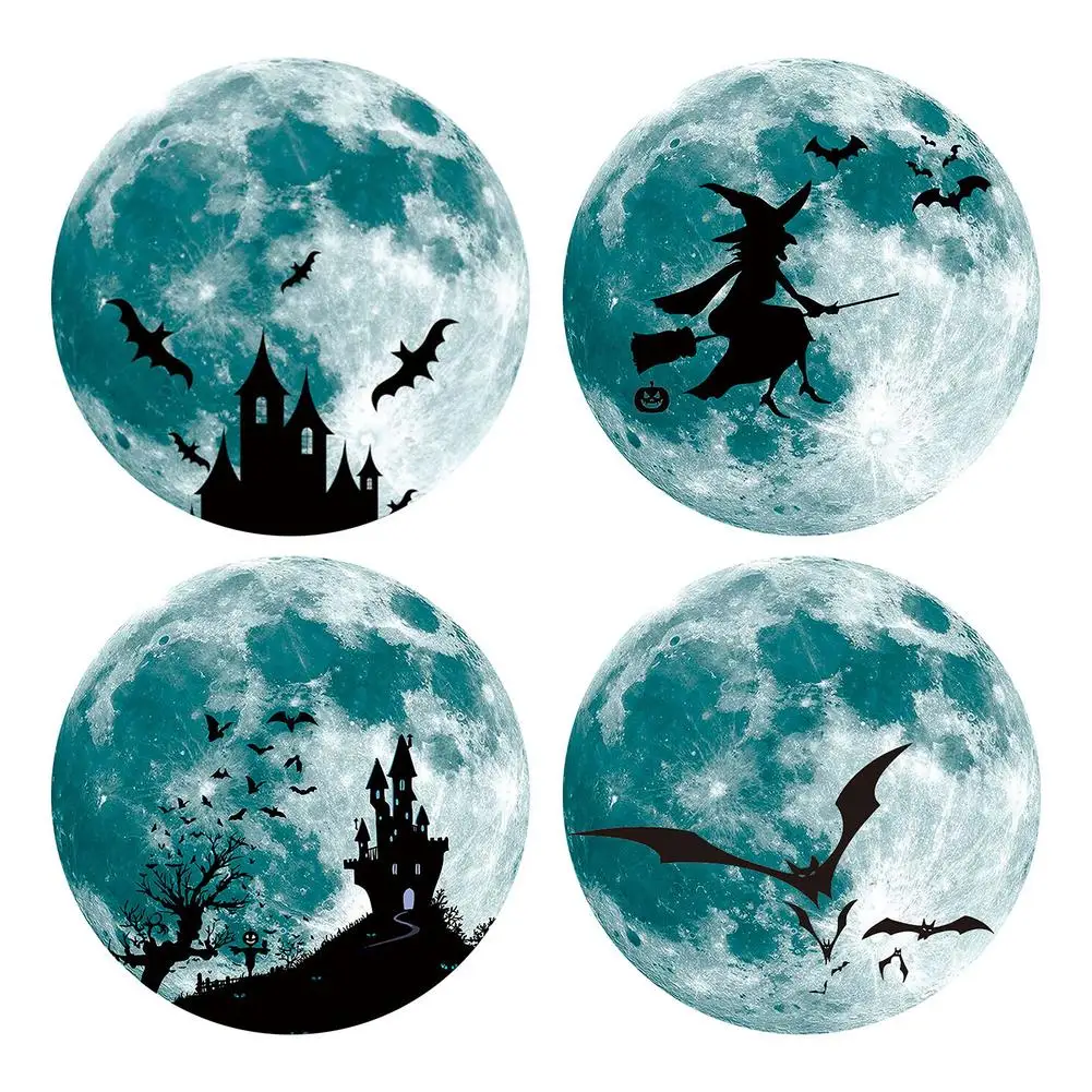 Luminous Moon Wall Sticker For Kids Room Halloween Decoration Wolf Decal Bedroom Glow In The Dark Stickers | Дом и сад