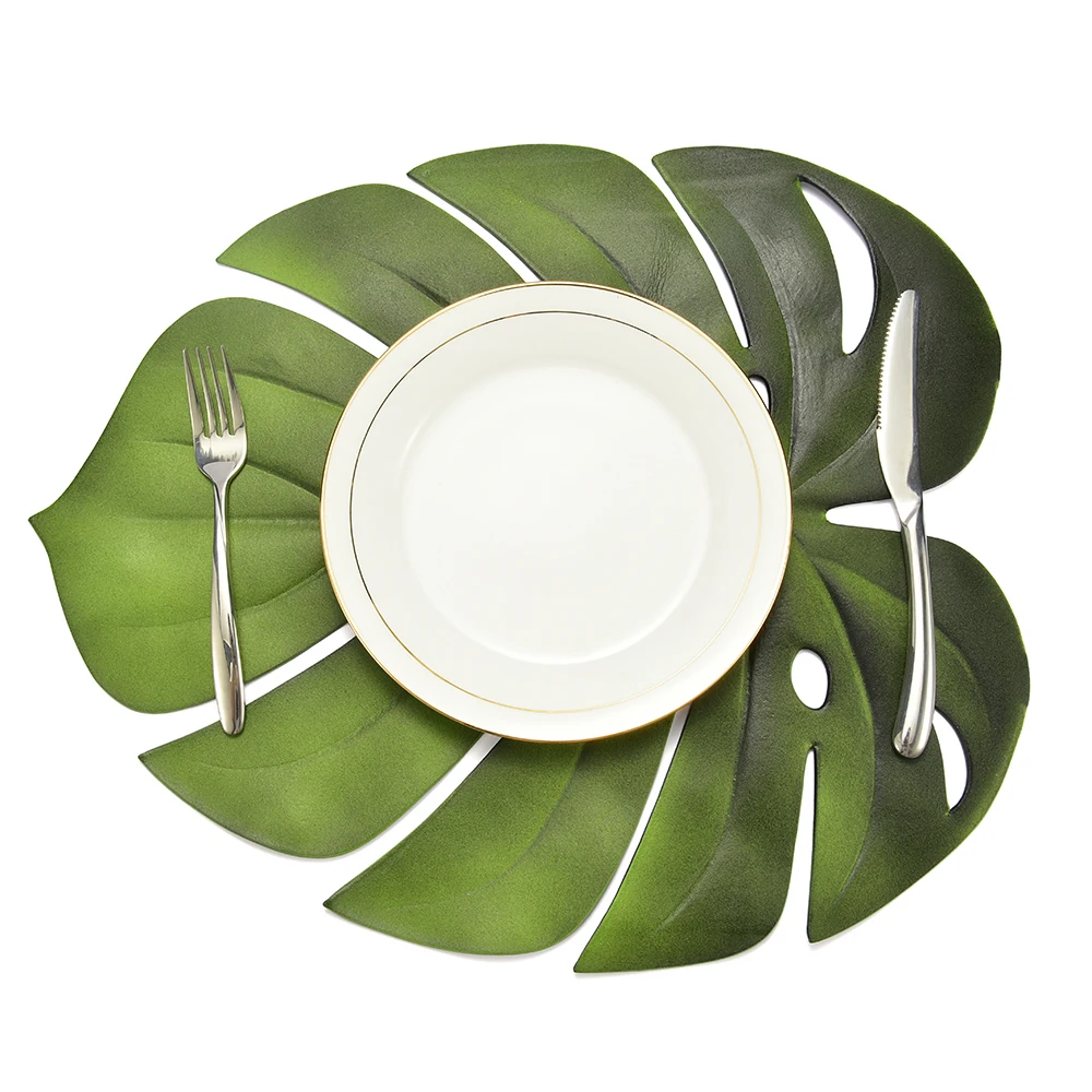 EVA зеленые подставки в форме листьев ПВХ салфетки для кухонного стола
