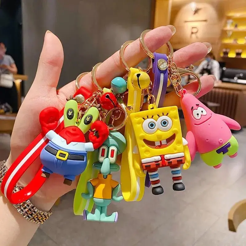 

Cute Cartoon Sponge Figure Bob Patrick Star Octopus Anime Keychian Figure Doll Bell Keyring Silicone Doll Girl Boy Gift