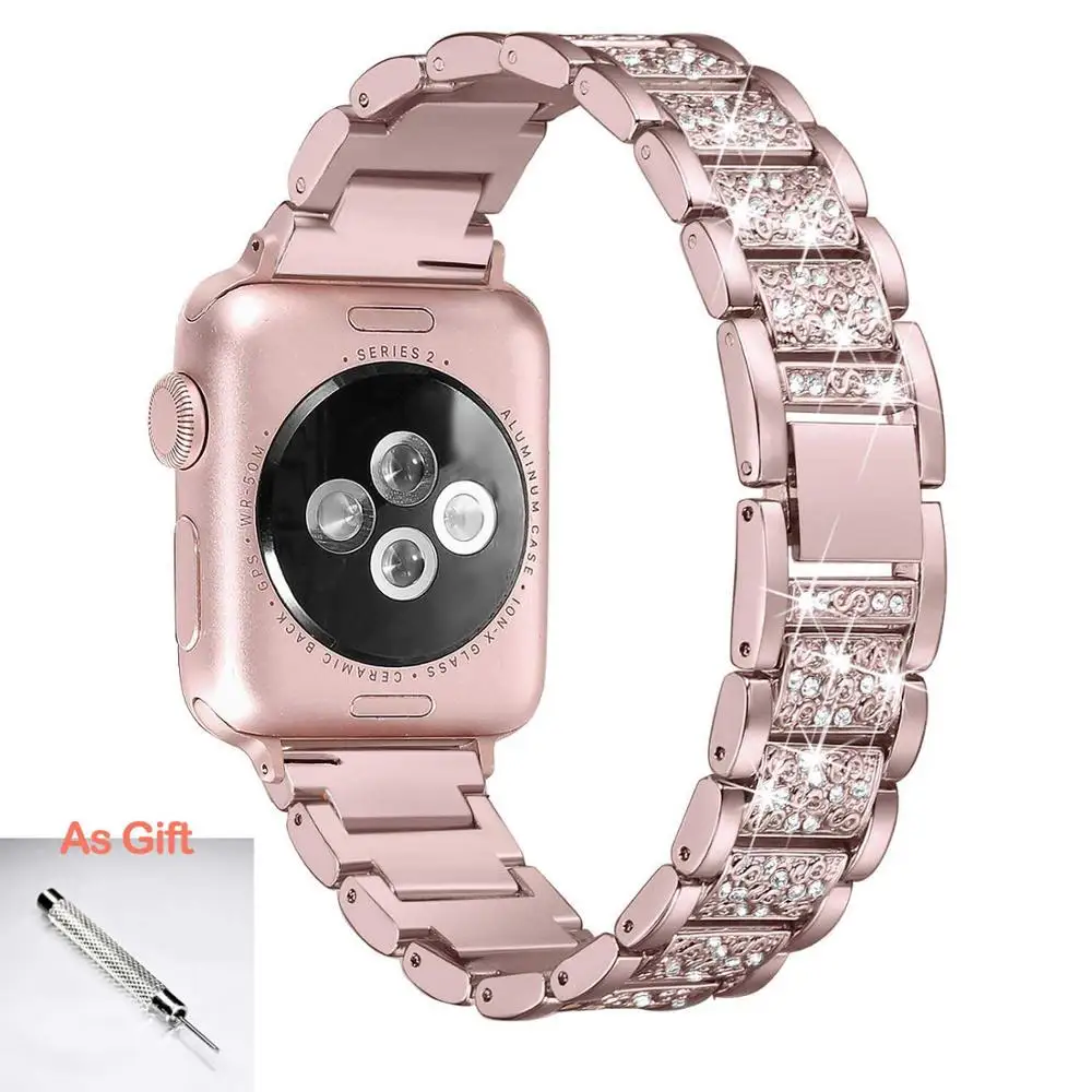 Ремешок из нержавеющей стали для Apple watch 5, 4 ремешка, 42 мм, 38 мм, iwatch 4, 3 ремешка, 44 мм, 40 мм, металлический ремешок для часов, браслет, Аксессуары для часов - Цвет ремешка: rose pink