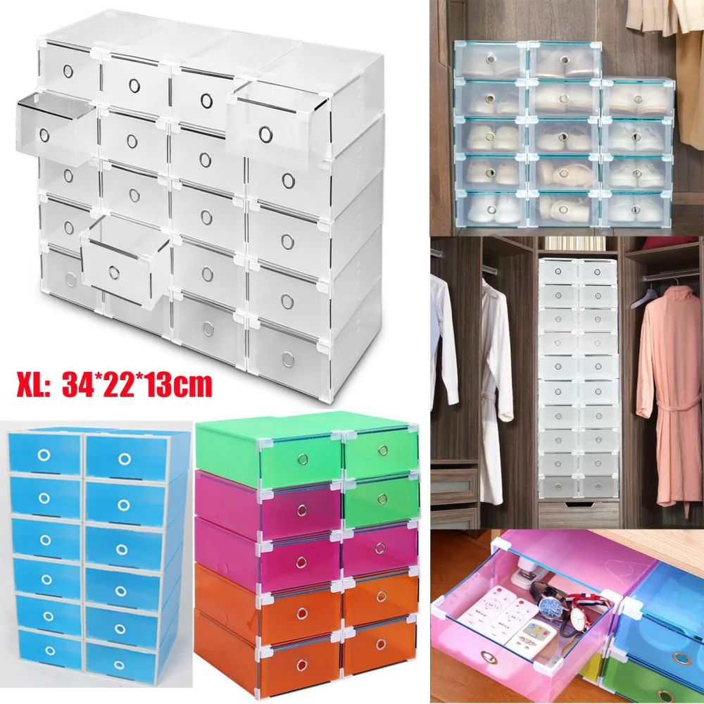 

10PCS Crate Storage Clear Drawer Shoe Boxes Stackable Foldable Shoes Case Home Wardrobe Thicken Shoebox Size 31*20*11 (