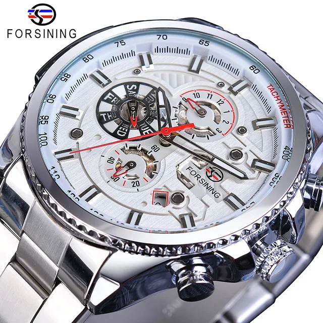 GMT1137-11 Forsining, лидер продаж, механические Автоматические Мужские часы, черные, нержавеющая сталь, водонепроницаемые, с календарем, 3 циферблата, модные, деловые, мужские часы - Цвет: GMT1137-11