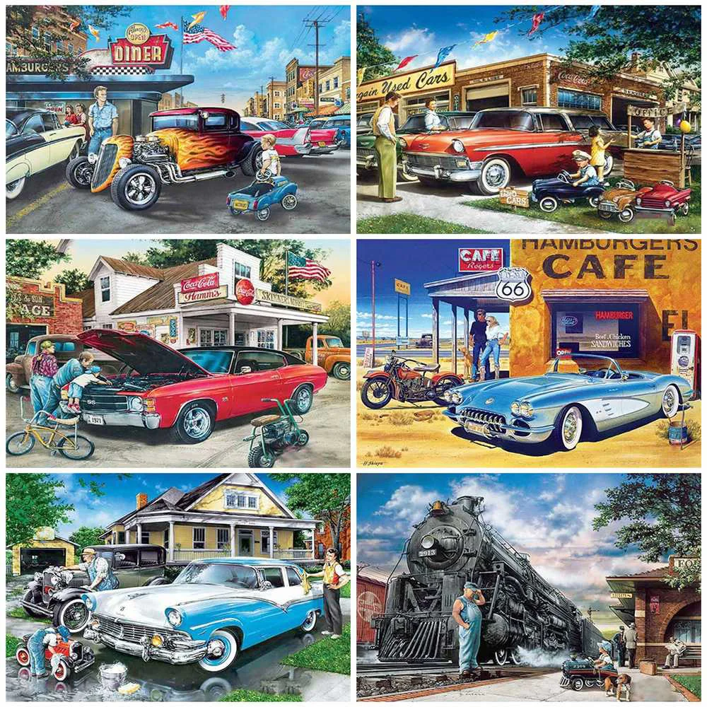 Full Square Drill 5D DIY Diamond Painting Car Scenery 3D Embroidery Cross Stitch Home Decoration