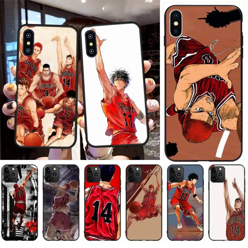 

PENGHUWAN Japanese Slam Dunk Anime Soft black Phone Case for iPhone 11 pro XS MAX 8 7 6 6S Plus X 5S SE XR case