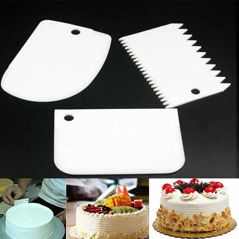 

3pcs/1set Dough Cake Cutter DIY Plastic Scraper Cream Decorating Spatulas Tool White Baking Pastry Confectionery Tools