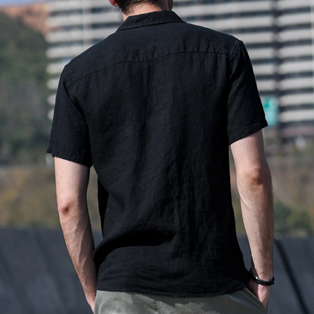 

2021 New Men's Summer Cotton linen shirt Male Solid Color Short Sleeve Casual t Shirts White Green V-Neck Tops S-3XL