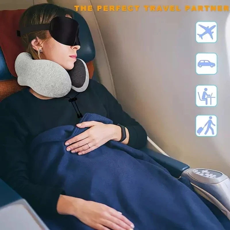 

U Shaped Memory Foam Travel Neck Pillow Foldable Head Chin Support Cushion for Sleeping on Airplane Car Office Pillows