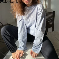 colorfaith new 2021 women winter spring t shirt solid 10 colors bottoming basic fashionable minimalist oversize wild tops t074