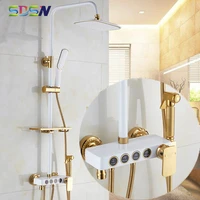 bath shower set white gold shower system quality brass bathtub faucet copper gold bath bidet rainfall bathroom shower mixer set