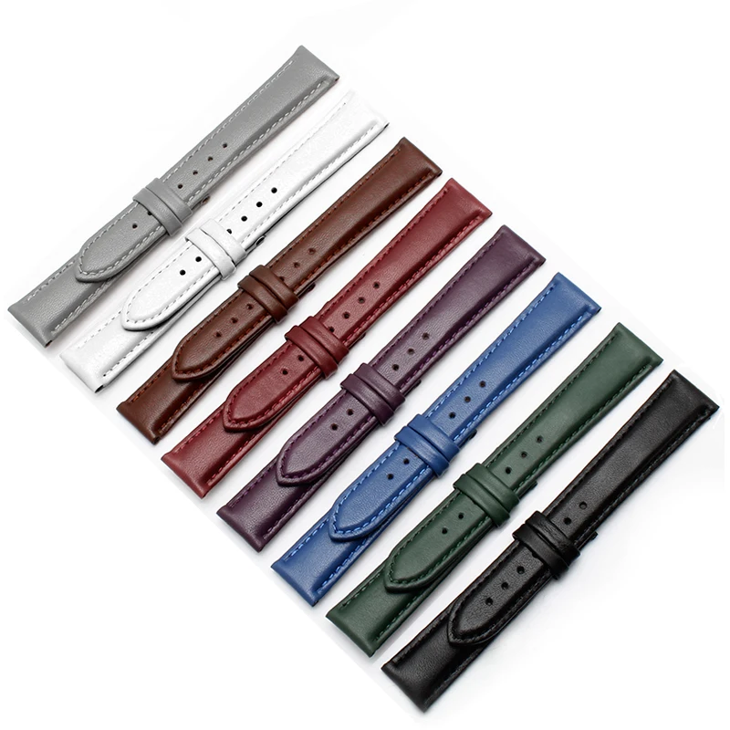 Ремешок для часов из натуральной кожи 20 мм 22 черный белый серый красный синий с