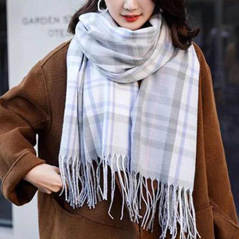 

Lovers Scarves Women's Autumn and Winter Woolen Woven Shawl Dual Purpose Bib Plaid Tassel Knitted Scarf Wraps