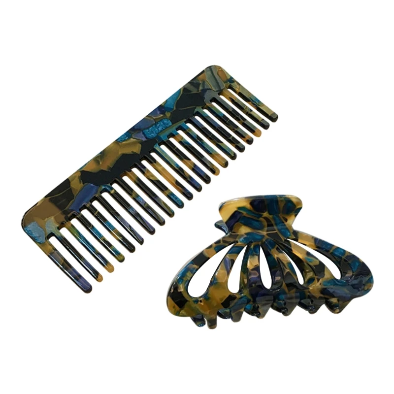 

French Style Women 2pcs Hair Claw Clip with Head Comb Set Leopard Print Cellulose Acetate Hollow Out Geometric Hairpin Hair Y1AC