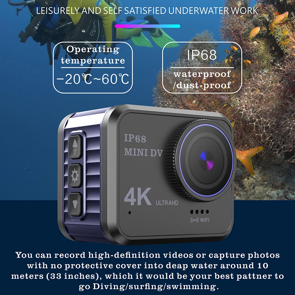 Экшн-камера 48 МП экран 1 54 дюйма 4K Ultra HD Wi-Fi 10 м | Электроника