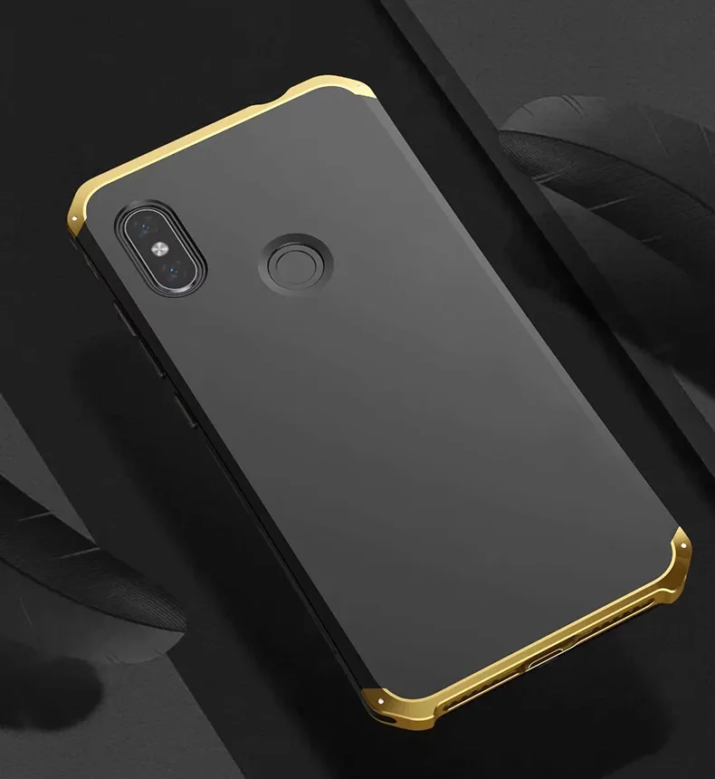Роскошный бронированный чехол для Xiaomi Redmi Note 7 Pro Чехол Note6 Алюминиевый металлический бампер жесткий ТПУ задняя крышка для Xiaomi 8 SE чехол - Цвет: black gold