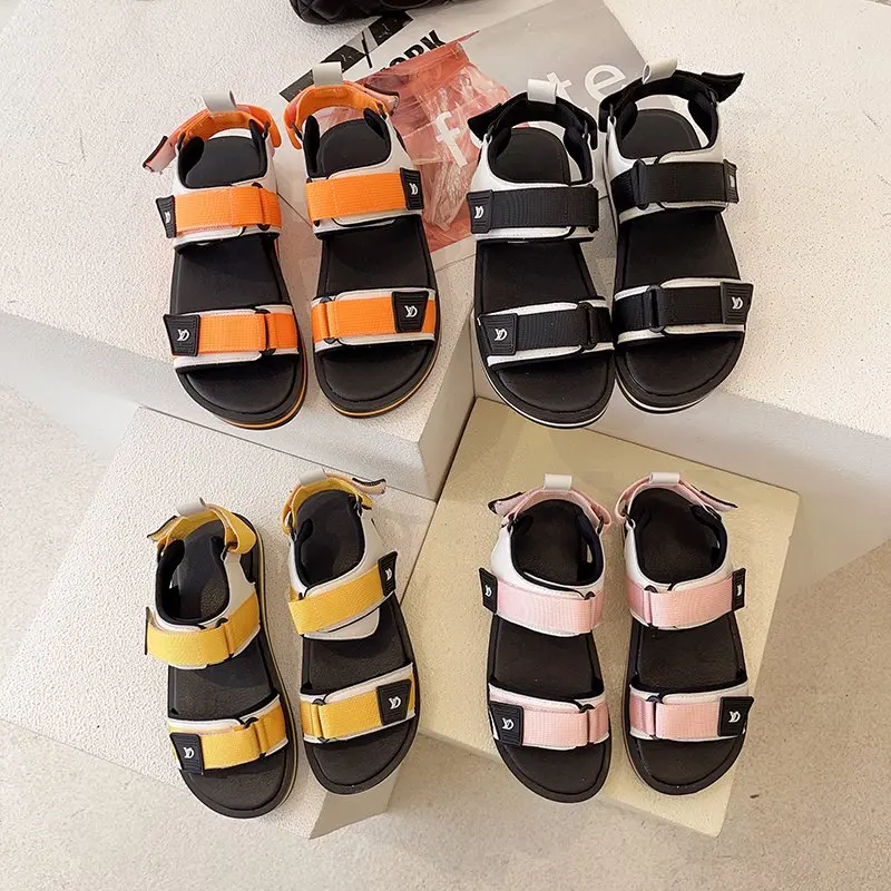 

Womens Sandals for Home Open Toe Hook & Loop Low Heel Beach Sandal Women 2021 New Color Matching Lovely Summer Shoes Woman