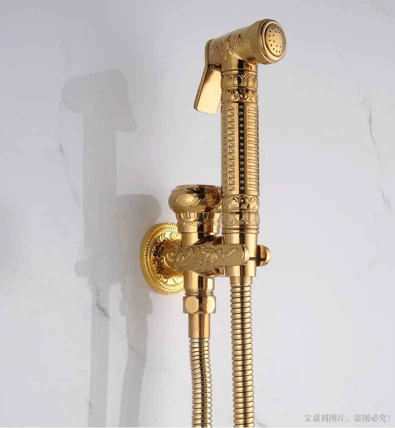 

Luxury Gold Brass Bathroom Toilet Handheld Shower Spray set Golden shower head Nozzle jet set with holder hose,Top Quality