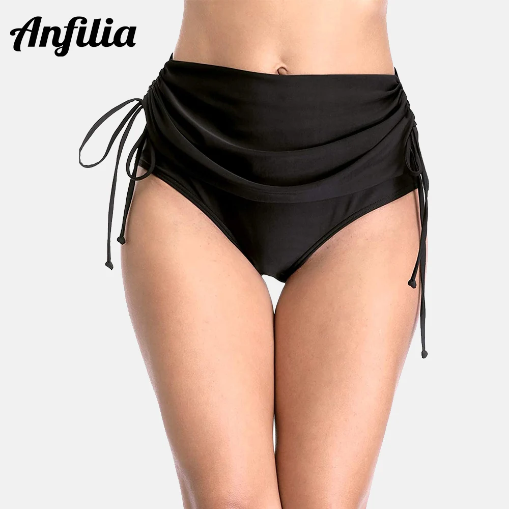 

Anfilia Women Swim Shorts Strappy High Rise Bikini Bottoms Solid Swimsuit Tankini Bottoms