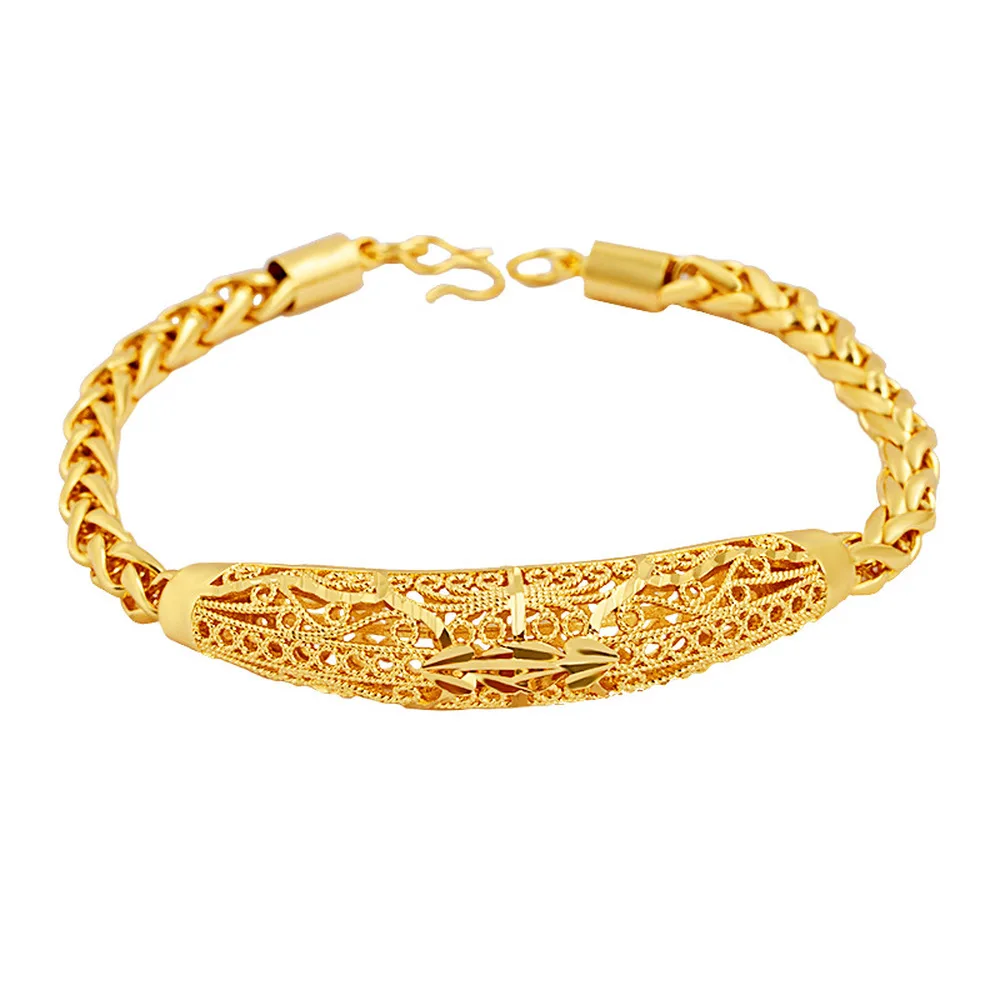 

Korean Fashion 24K Gold Hollow Curb Cuban Link Chains Bracelet for Women Statement Charm Bangles Women's Day Wedding Jewelry