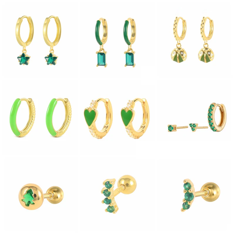 

CANNER Green CZ циркониевые серьги-кольца Real 925 Серебряный пирсинг Heart Smile серьги в виде лица для женщин Brincos 925 Brincos