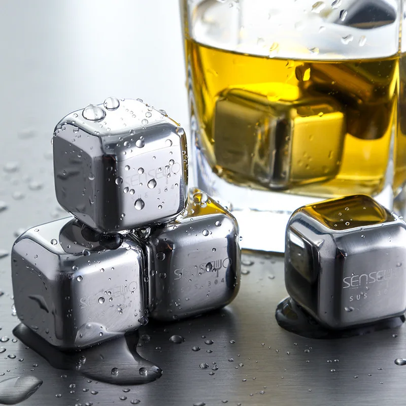 

Party Bar Tool Drink Chilling Cubes New Whisky Stones Ice Cubes Set Food Grade Stainless Steel Wine Cooling Rock