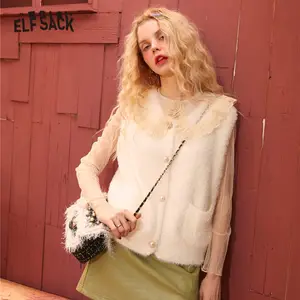 Женский однотонный бархатный жилет ELFSACK, однотонный Повседневный свитер с одним жемчугом, вязаный базовый топ без рукавов, весна 2020