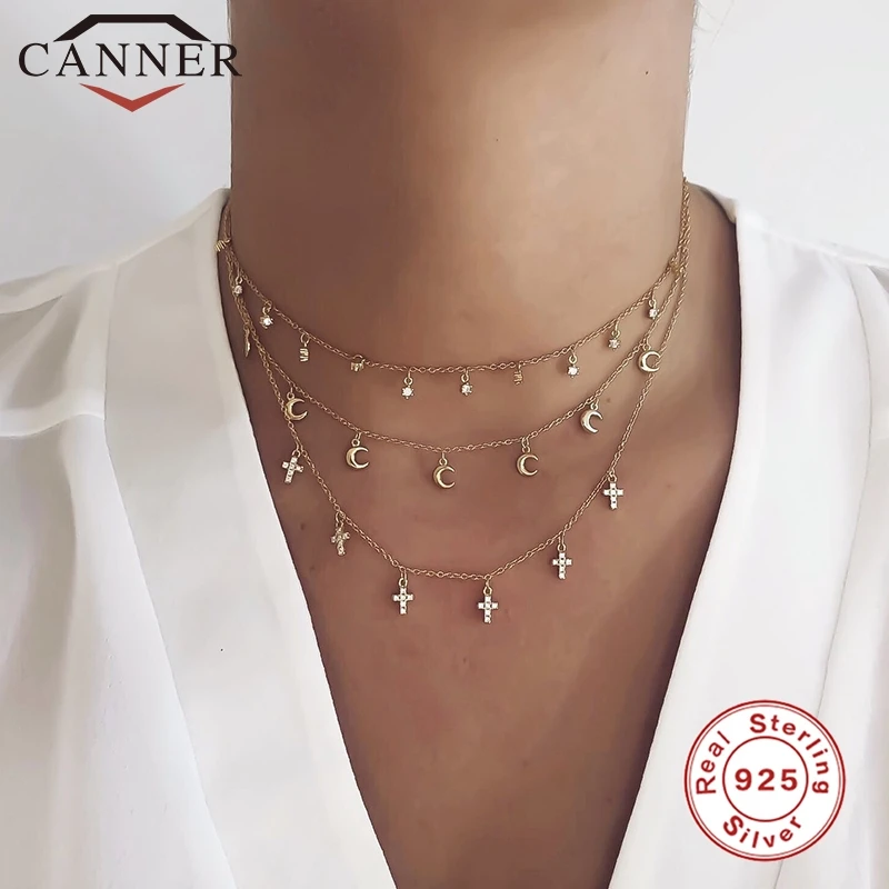 

CANNER 100% Real 925 Sterling Silver Mini Zircon Clavicle Chain Round Choker Necklace For Women Minimalist Fine Jewelry collares