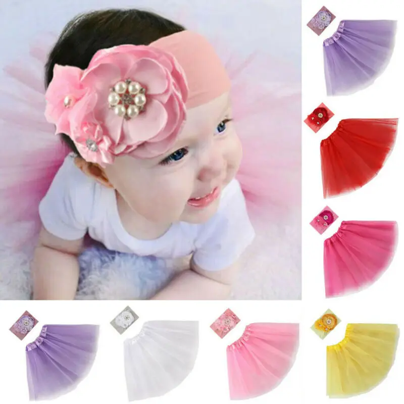 Костюм для новорожденных девочек юбки-пачки с цветочной повязкой на голову наряд