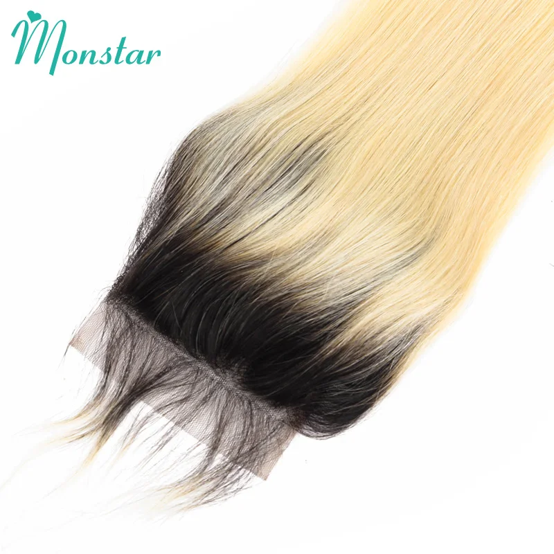 Monstar 613 блонд 4x4 кружева закрытие перуанские Remy прямые человеческие волосы 8 24