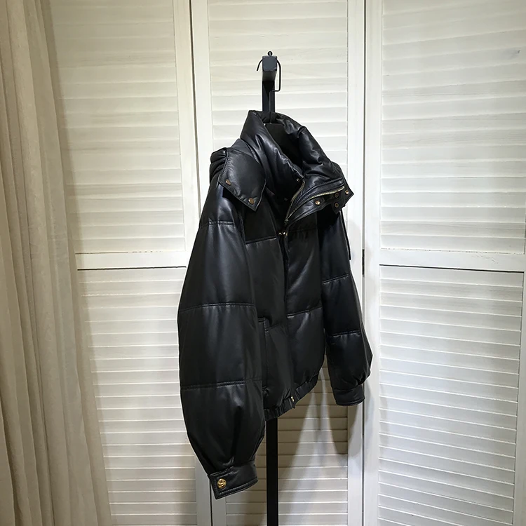 Winter Women's High Quality Sheepskin Genuine Leather Hooded Down Coat C810